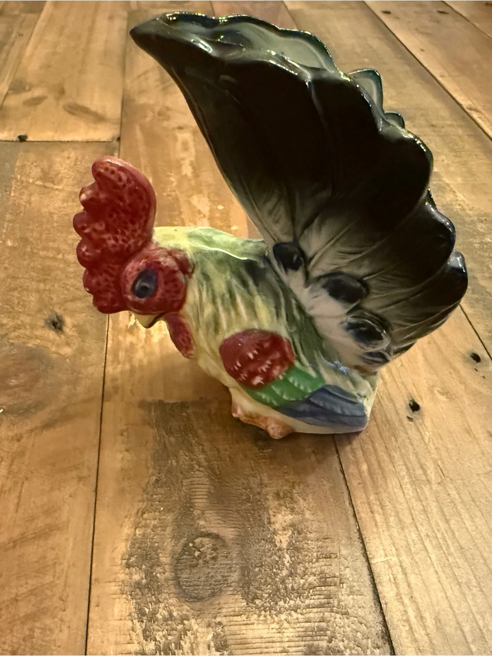 Vintage 1950’s Rooster Planter. Colorful Ceramic Rooster Figurine - Multicolor